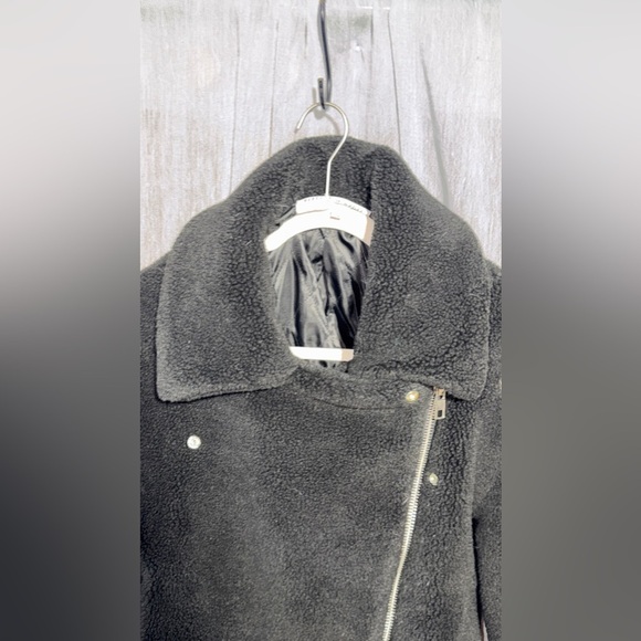 $378 Rebecca Minkoff Teddy Black Moto Biker Aviator Faux Fur Jacket Coat size S​ - Picture 9 of 9